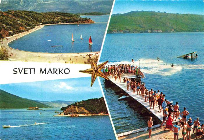 Sveti Marko Tivat Montenegro Kuestenpanorama Strand Wasserskifahren