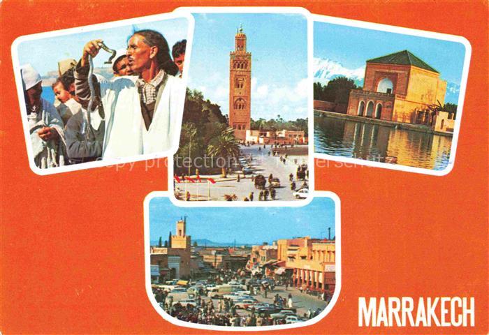 Marrakech Marrakesch Maroc Charmeurs de serpent Koutoubia Ménara P