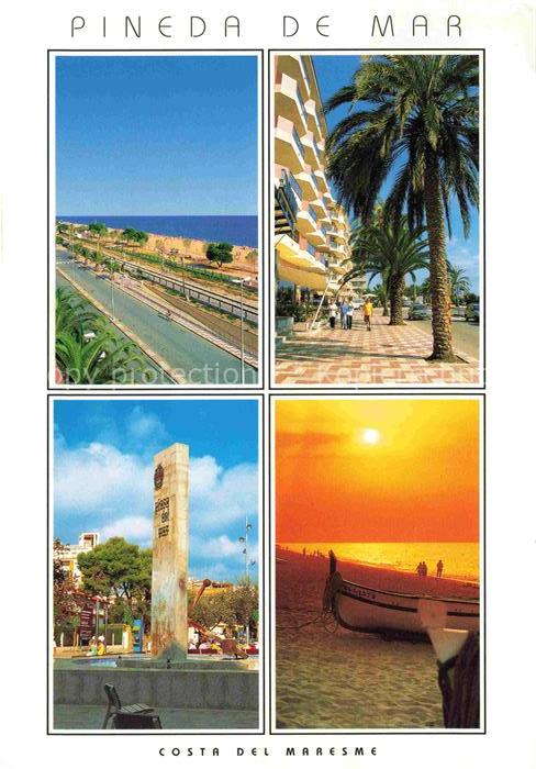 Pineda de Mar ES Diversos aspectos Uferstrasse Promenade Denkmal Sonnenuntergang