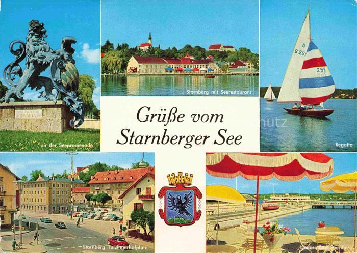 Starnbergersee Starnberg Bayern Skulptur an der Seepromenade Seerestaurant Regat