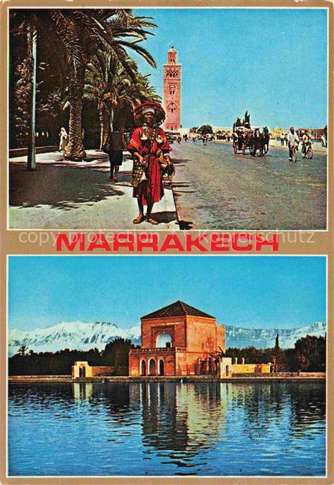 Marrakech Marrakesch Maroc Marchand d'eau et la Koutoubia La Menara et le Haut A