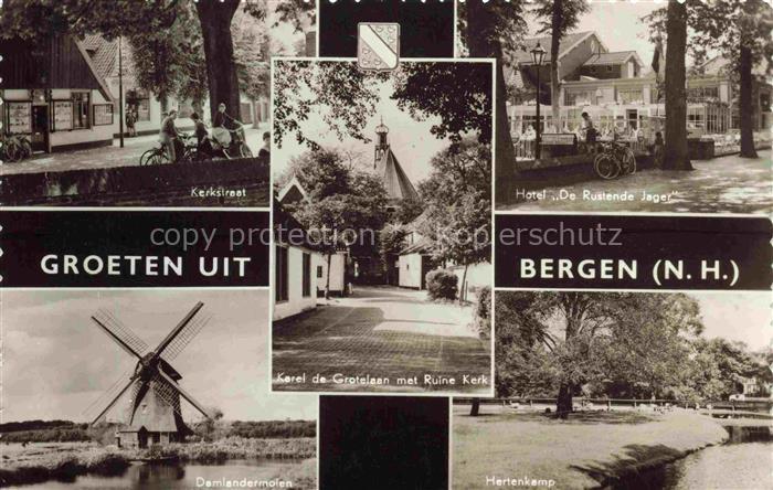 Bergen Nordholland Kerkstraat Karel de Grotelaan met Ruine Kerk Hotel De Rustend