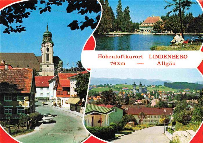 Lindenberg Allgaeu Ansicht mit Kirche Partie am Wasser Panorama