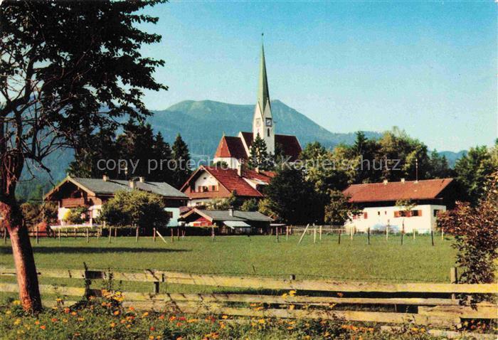 BAD WIEssEE Tegernsee Teilansicht mit Kirche Blick gegen Hirschberg