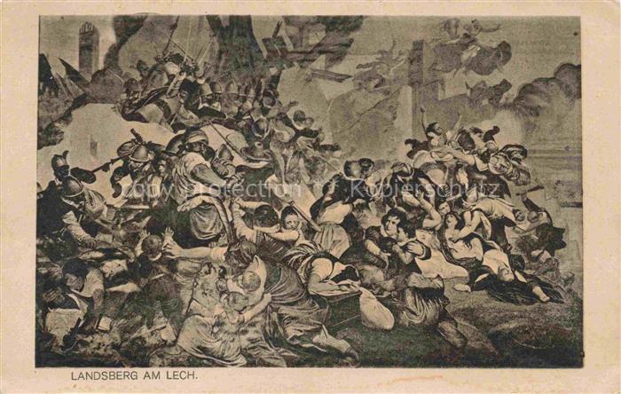 Landsberg Lech Bayern Freskogemaelde im Rathaus-Festsaal Erstuermung Landsbergs