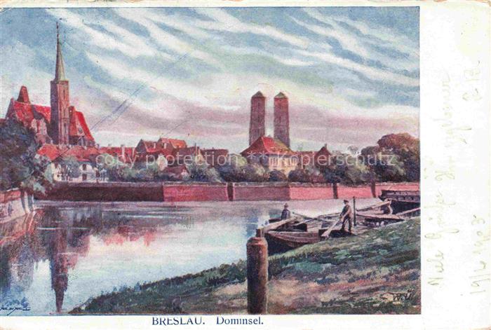Breslau WROCLAW PL Dominsel Kuenstlerkarte
