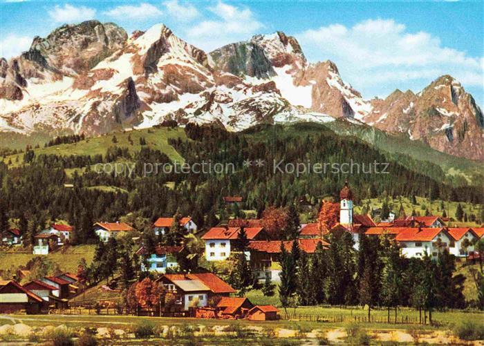 Kruen Garmisch-Partenkirchen Ortsansicht mit Kirche Zugspitze Wettersteingebirge