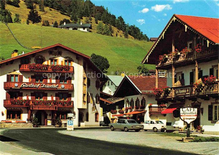 Wallgau Garmisch-Partenkirchen Bayern Ortsmotiv mit Café Alpenblick Gasthof Isar