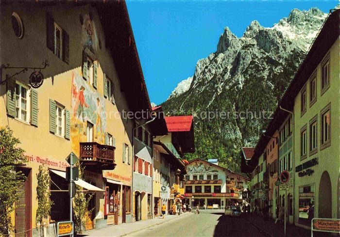 MITTENWALD Bayern Ortszentrum Blick gegen Karwendelgebirge Huber Karte Nr. 8187