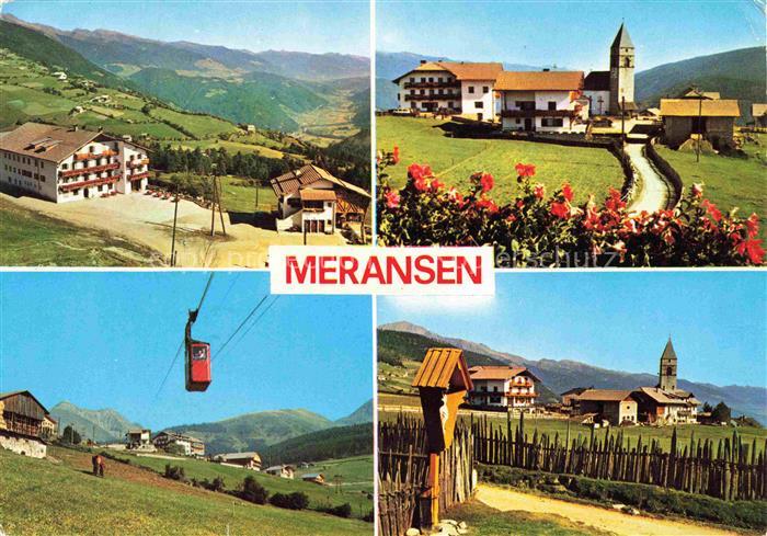 Meransen Muehlbach Suedtirol IT Panorama Blick zur Kirche Bergbahn Wegekreuz