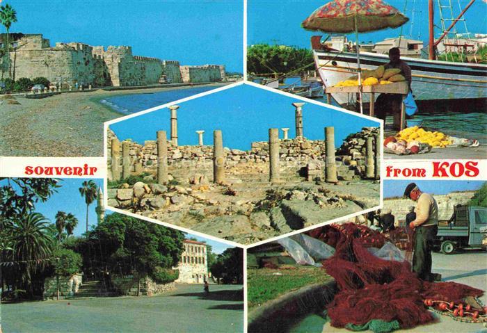 Kos Cos Greece Teilansichten Festung Ruinen Fischer Hafen