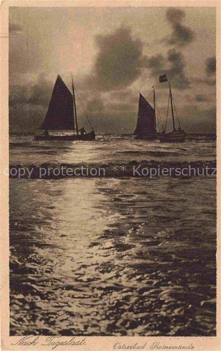 Swinemuende SWINOUJSCIE PL Nach Tageslast Segeln in der Abendsonne Kupfertiefdru