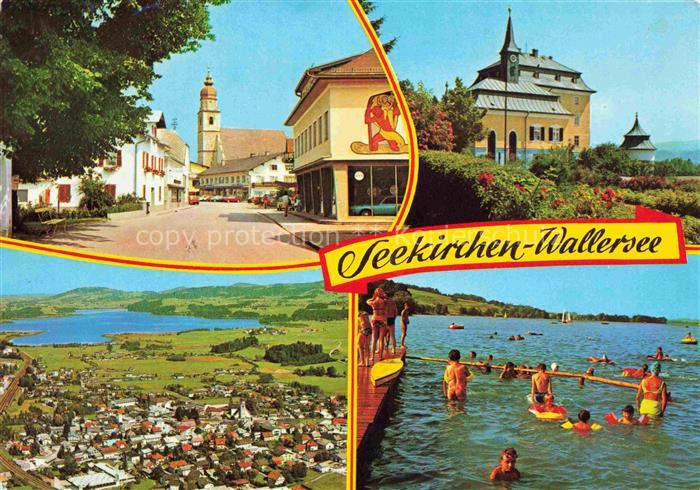 Seekirchen Wallersee AT Sommerfrische und Badeort Motiv mit Kirche Luftaufnahme
