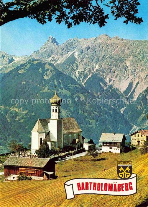 Bartholomaeberg 1100m Vorarlberg AT Bergdorf mit Kirche Alpenpanorama