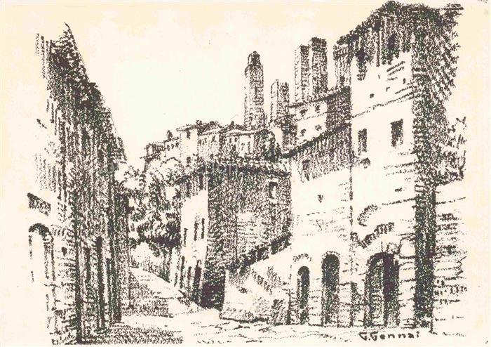 San Gimignano Toscana IT Partie in der Altstadt G. Gennai Kuenstlerkarte