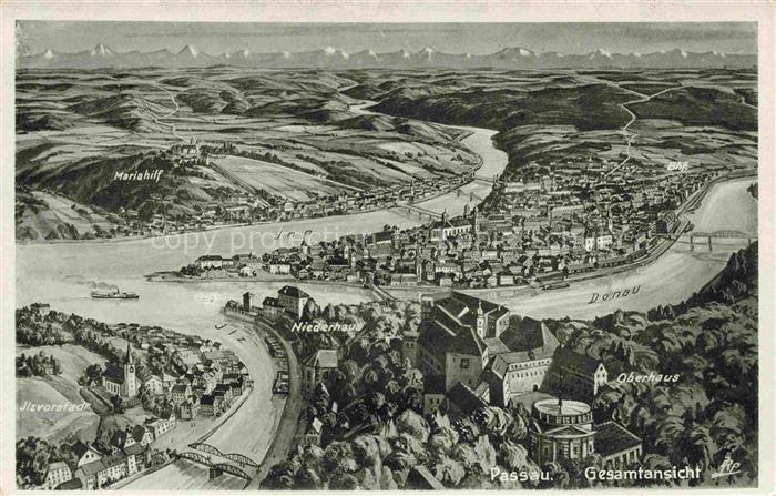 PAssAU Bayern Gesamtansicht aus der Vogelperspektive