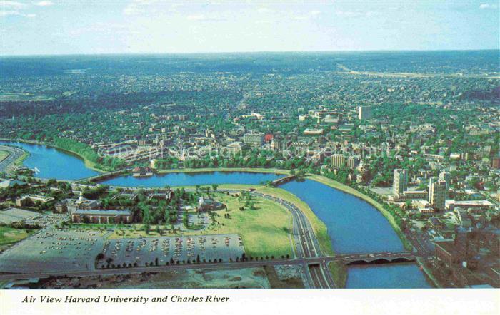 Cambridge Massachusetts USA Aerial view of Harward University and Charles River