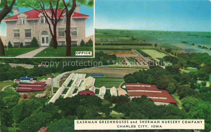 Charles City Iowa USA Aerial view of Sherman Nursery Company and Cashman Greenho