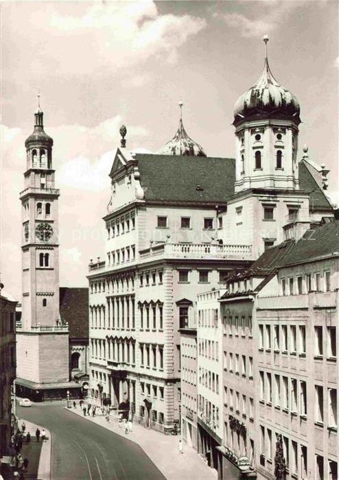 AUGSBURG  CITY Maximilianstrasse Perlachturm und Rathaus