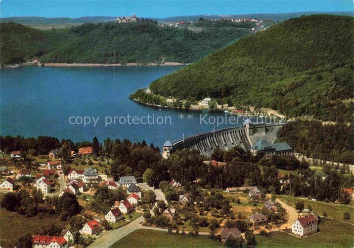 Hemfurth-Edersee Edertal Hessen Panorama Luftkurort Blick auf Sperrmauer und Sch