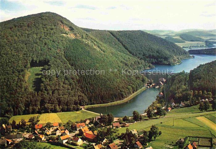 Helmighausen Waldeck Panorama Blick zum Diemelsee mit Sperrmauer