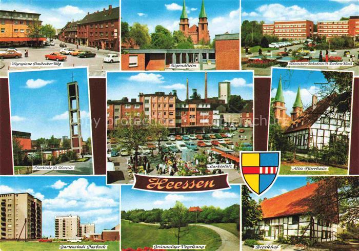Heessen Hamm Teilansichten Jugendheim Klinik Kirche Marktplatz Pfarrhaus Gartens