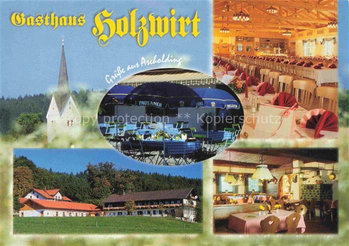 Ascholding Gasthaus Holzwirt Gastraum Festsaal Terrasse Kirche