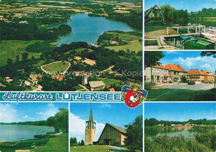 Luetjensee Teilansichten Luftkurort Kirche Strassenpartie Bootsanleger Luftaufna
