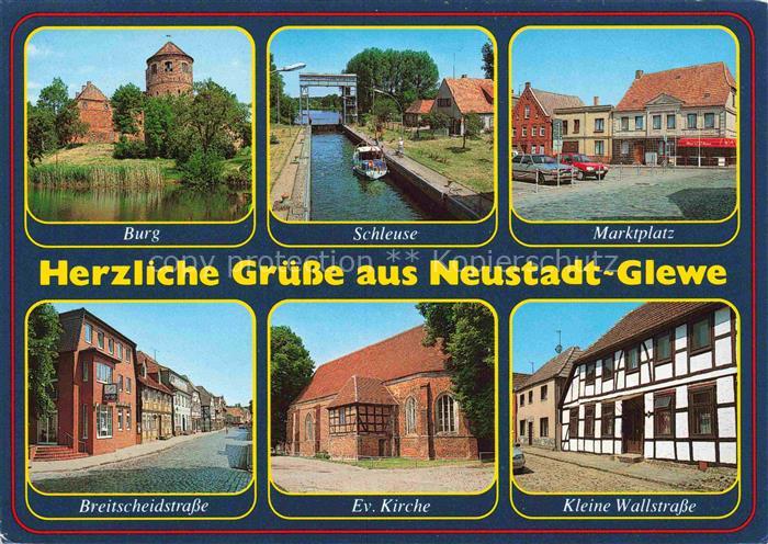 Neustadt-Glewe Burg Schleuse Marktplatz Breitscheidstrasse Kirche Kleine Wallstr