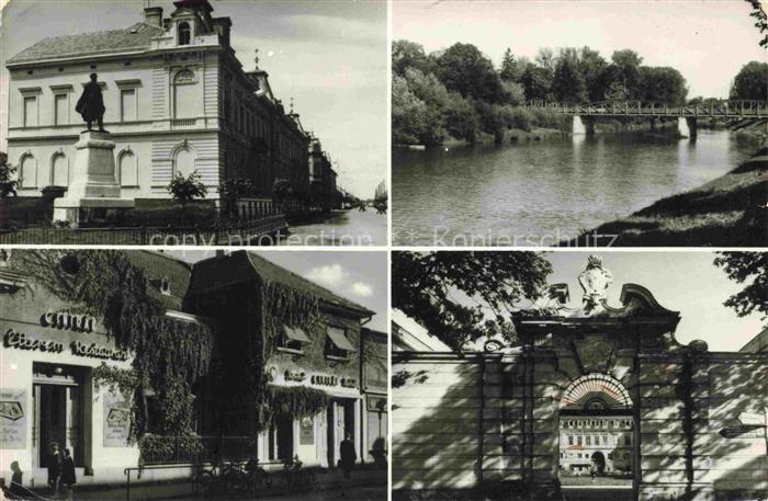 Koermend HU Teilansichten Partie am Fluss Denkmal Schlosseingang