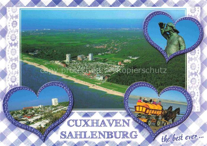 Sahlenburg Cuxhaven Panorama Nordseeheilbad Luftaufnahme Statue Wattwagen