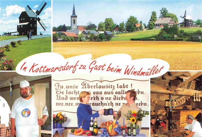 Kottmarsdorf Ortsansicht mit Kirche Bockwindmuehle Alte Muehlentechnik 19. Jhdt.