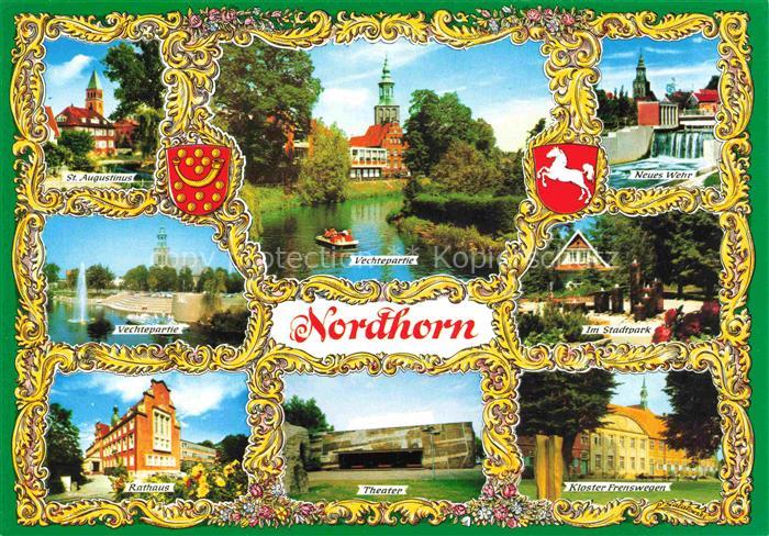 Nordhorn St. Augustinus Partie an der Vechte Wehr Stadtpark Rathaus Theater Klos