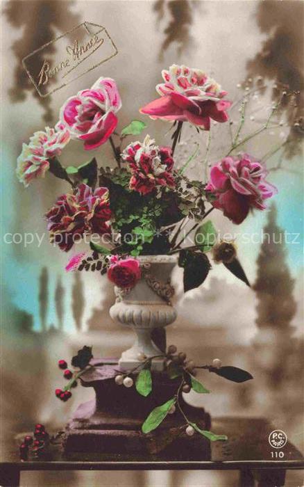 Foto PC Paris Nr. 110 Rosenvase Neujahr Nouvelle anne