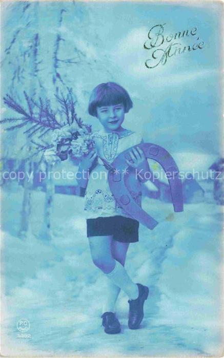 Foto PC Paris Nr. 3492 Neujahr Nouvelle annee new Year Maedchen Hufeisen