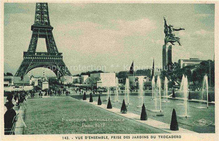 Exposition Internationale Paris 1937 Jardins du Trocadero tour eiffel France