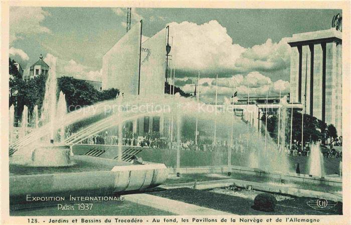 Exposition Internationale Paris 1937 Jardins Bassins Torcadero Pavillons Norvege