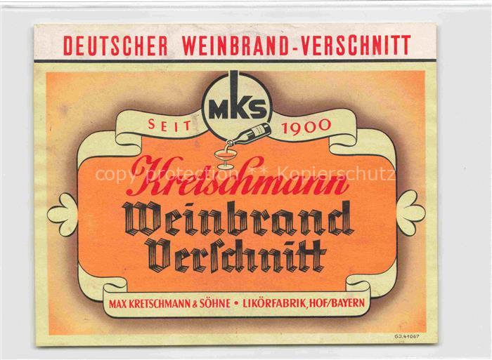 Wein Wine Vin Vino-- Kretschmann Deutsche Weinbrand Verlchnitt Bayern