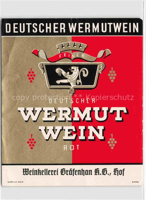 Wein Wine Vin Vino-- Wermut Deutsche Keller Graefenhan Hof