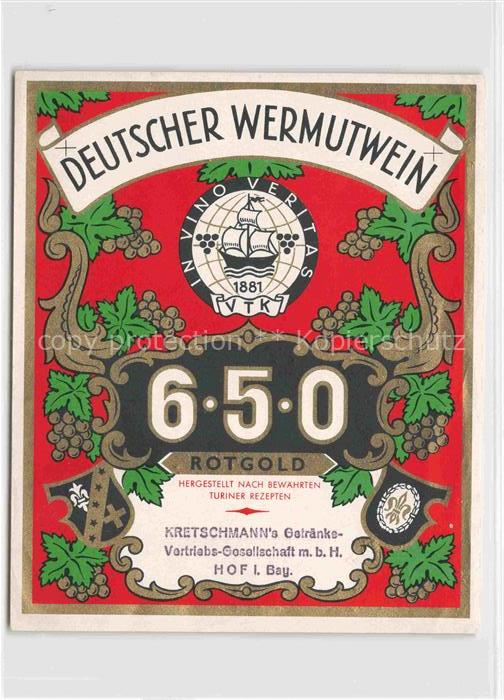 Wein Wine Vin Vino-- Kretschmann Hof Bayern Rotgold Deutsch