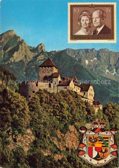 Briefmarken auf Postkarte Timbres Postage Francobollo-- Fuerstenpaar Schloss Vad