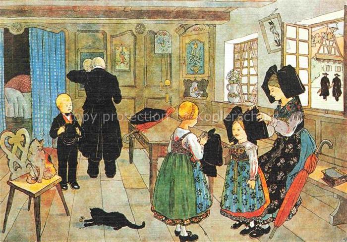 Hansi  Waltz J J Kuenstlerkarte Alsace Elsass Trachten Katzen