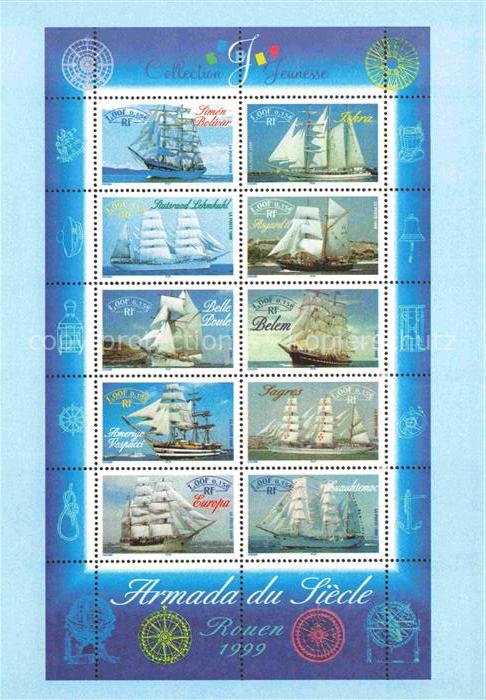 Briefmarken auf Postkarte Timbres Postage Francobollo-- Segelschiffe Rouen