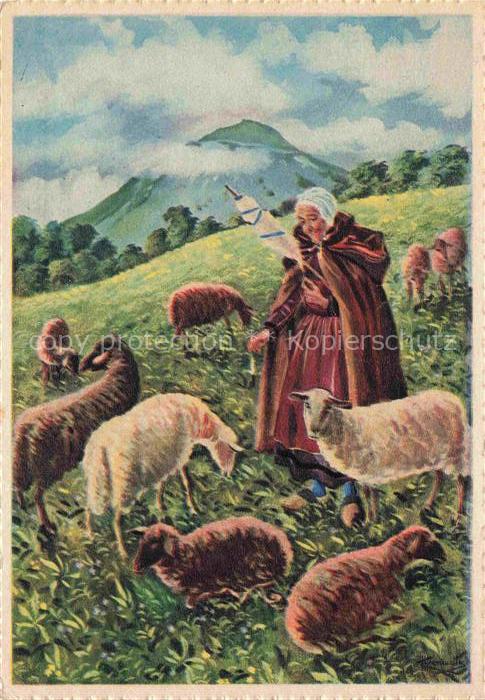 Schaeferei Sheperding Bergerie-- puy de dome Bergere Filant Litho