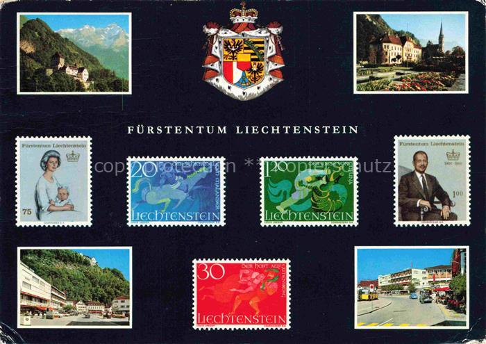 Briefmarkensprache auf Ak Fuerstentum Liechtenstein