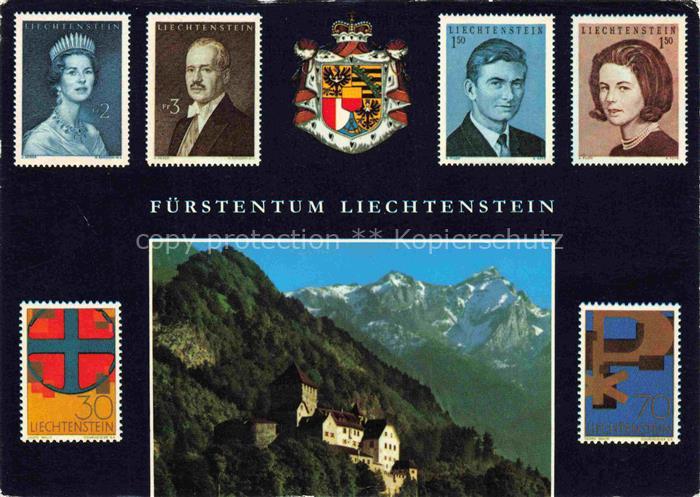 Briefmarkensprache auf Ak Liechtenstein Fuerstentum