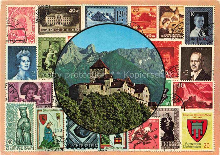 Briefmarkensprache auf Ak Schloss Vaduz Liechtenstein