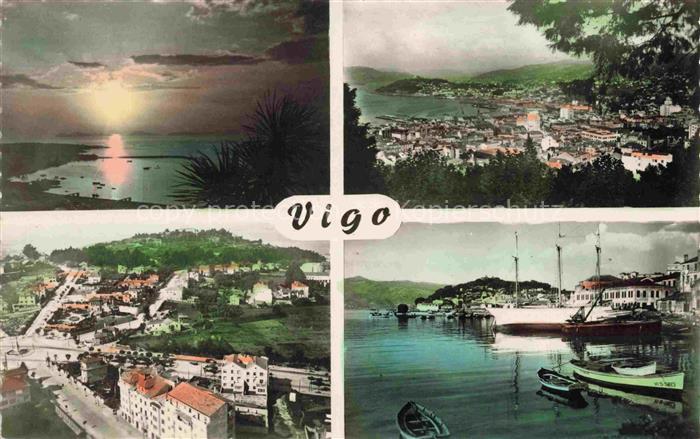 VIGO  Galicia ES Puesta de sol Islas Cies vista parcial Plaza de Espana y Monte