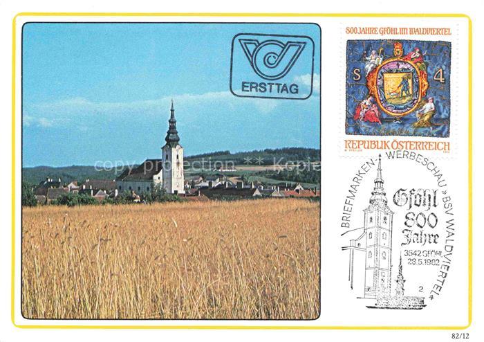 Gfoehl Niederoesterreich AT Ansicht mit Kirche 800 Jahre Jubilaeum