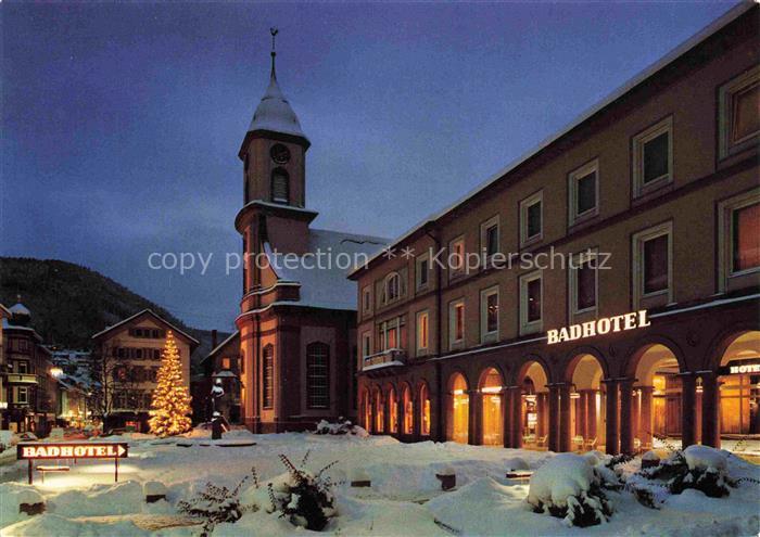 WILDBAD  Schwarzwald Badhotel Kirche Nachtaufnahme zur Weihnachtszeit